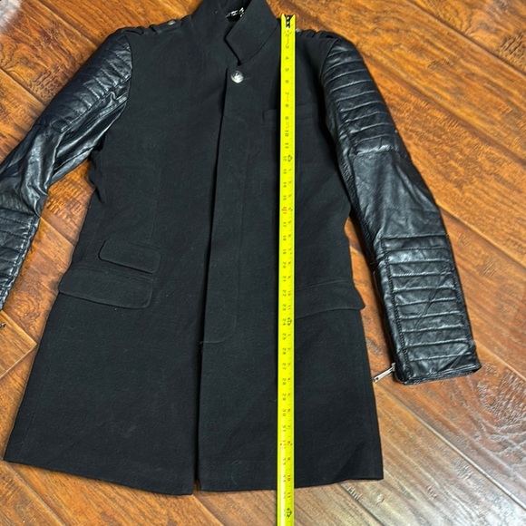 Philipp Plein Homme Men’s Black Wool Winter Coat Featuring 100% Leather Sleeves - Picture 9 of 16